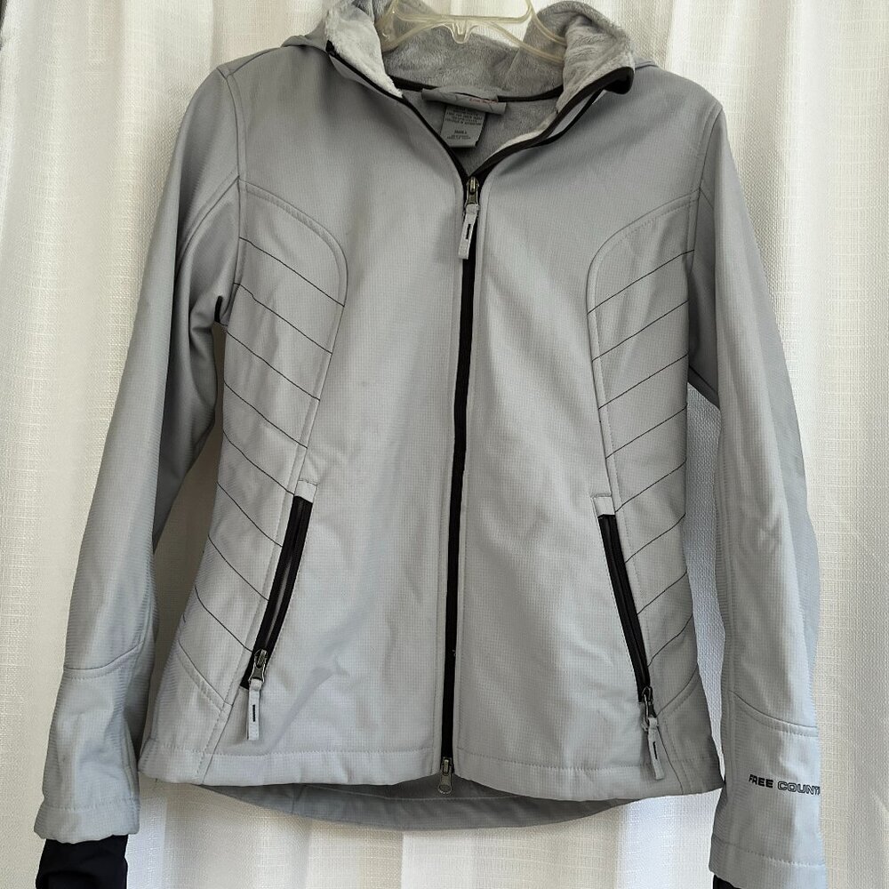 Free Country‎ Gray Softshell Performance Jacket Full Zip Lined Hooded Size Small